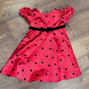 Rare editions toddler girl 24 months dress shimmery red black bow polka dot